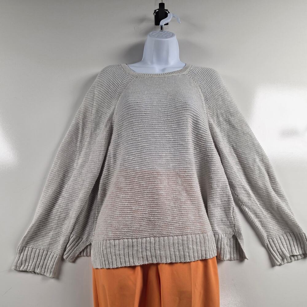 Eileen Fisher S Organic Linen Cotton Slub Knit Sweater Gray Crewneck 0102